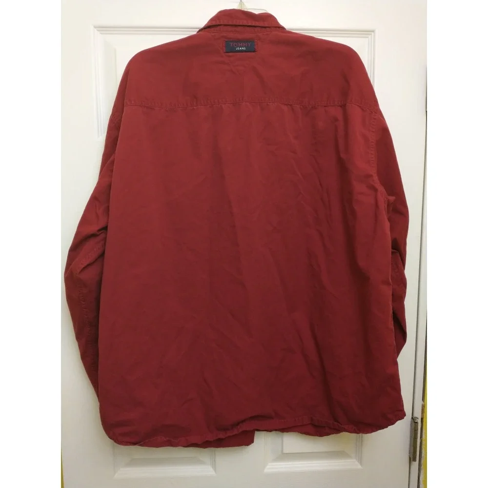 Vintage Men's Tommy Jean‎ Button Up Shirt Cargo Pockets Red XXL